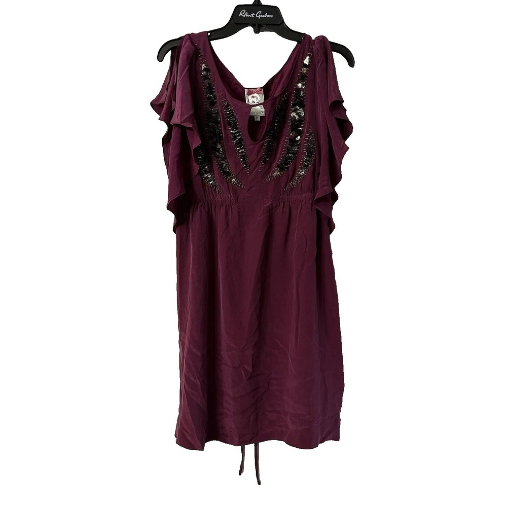 NWT Yoana Baraschi‎ Anthropologie Womens Silk Berry Metal Short Sleeve Dress 10